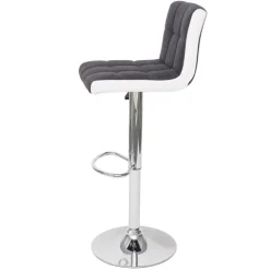 PROREGAL 2er-Set Barhocker gepolstert mit Lehne Sitzhöhe 63-87cm höhenverstellbar Stoff/Textil Dunkelgrau + Kunstleder Weiß Chromfuß| Barstuhl