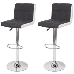 PROREGAL 2er-Set Barhocker gepolstert mit Lehne Sitzhöhe 63-87cm höhenverstellbar Stoff/Textil Dunkelgrau + Kunstleder Weiß Chromfuß| Barstuhl
