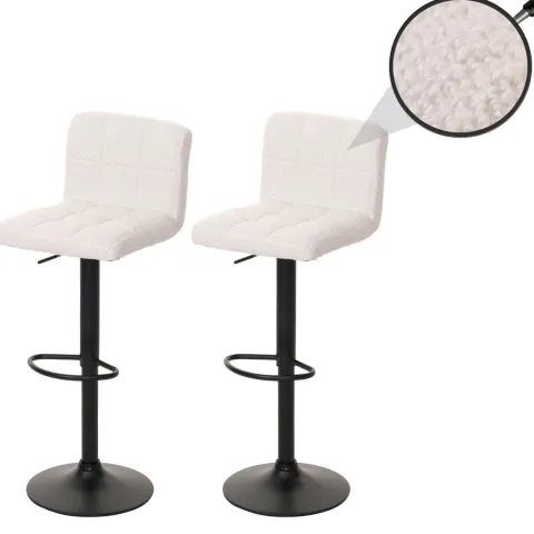 PROREGAL 2er-Set Barhocker gepolstert mit Lehne Sitzhöhe 63-83cm höhenverstellbar drehbar Stoff Boucle Weiß| Tresenhocker Barstuhl