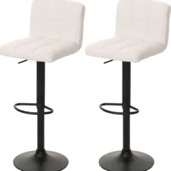 PROREGAL 2er-Set Barhocker gepolstert mit Lehne Sitzhöhe 63-83cm höhenverstellbar drehbar Stoff Boucle Weiß| Tresenhocker Barstuhl
