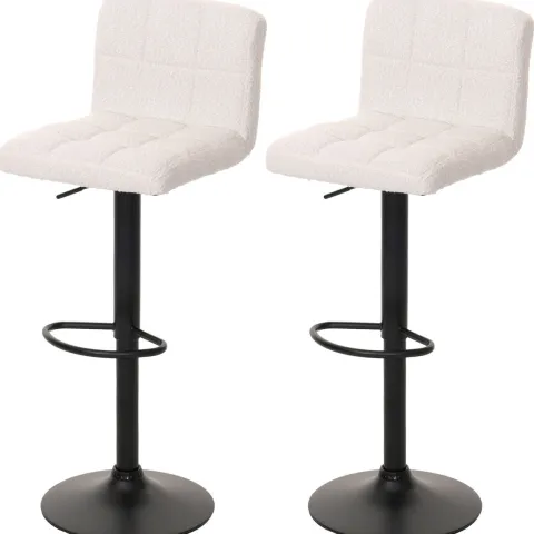 PROREGAL 2er-Set Barhocker gepolstert mit Lehne Sitzhöhe 63-83cm höhenverstellbar drehbar Stoff Boucle Weiß| Tresenhocker Barstuhl