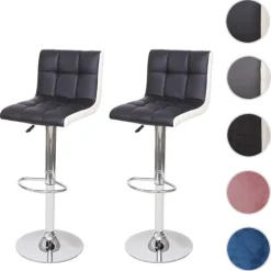 PROREGAL 2er-Set Barhocker gepolstert mit Lehne Sitzhöhe 63-87cm höhenverstellbar Kunstleder Schwarz-Weiß Chromfuß| Tresenhocker Barstuhl