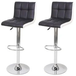 PROREGAL 2er-Set Barhocker gepolstert mit Lehne Sitzhöhe 63-87cm höhenverstellbar Kunstleder Schwarz-Weiß Chromfuß| Tresenhocker Barstuhl
