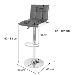 PROREGAL 2er-Set Barhocker gepolstert mit Lehne Sitzhöhe 63-87cm höhenverstellbar Kunstleder Schwarz-Weiß Chromfuß| Tresenhocker Barstuhl