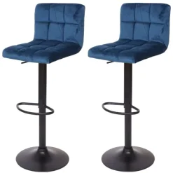 PROREGAL 2er-Set Barhocker gepolstert mit Lehne Sitzhöhe 63-87cm höhenverstellbar Samt Petrol-Blau Fuß Schwarz| Tresenhocker Barstuhl