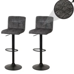 PROREGAL 2er-Set Barhocker gepolstert mit Lehne Sitzhöhe 63-83cm höhenverstellbar drehbar Stoff Chenille Dunkelgrau| Tresenhocker Barstuhl