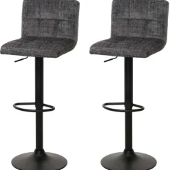 PROREGAL 2er-Set Barhocker gepolstert mit Lehne Sitzhöhe 63-83cm höhenverstellbar drehbar Stoff Chenille Dunkelgrau| Tresenhocker Barstuhl