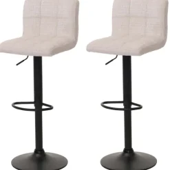 PROREGAL 2er-Set Barhocker gepolstert mit Lehne Sitzhöhe 63-83cm höhenverstellbar drehbar Stoff Chenille Creme-Beige| Tresenhocker Barstuhl