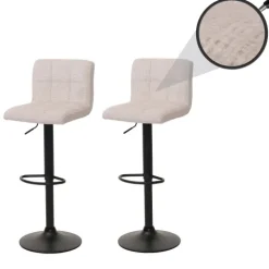 PROREGAL 2er-Set Barhocker gepolstert mit Lehne Sitzhöhe 63-83cm höhenverstellbar drehbar Stoff Chenille Creme-Beige| Tresenhocker Barstuhl