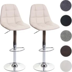 PROREGAL 2er-Set Barhocker gepolstert und höhenverstellbar mit Lehne Sitzhöhe 61cm Creme-Beige Kunstleder Barstuhl Tresenhocker