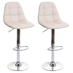 PROREGAL 2er-Set Barhocker gepolstert und höhenverstellbar mit Lehne Sitzhöhe 61cm Creme-Beige Kunstleder Barstuhl Tresenhocker