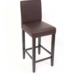 PROREGAL 2er-Set Barhocker gepolstert mit Lehne Barstuhl Kunstleder Sitzhöhe 74cm dunkle Füße| Braun