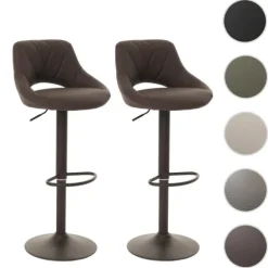 PROREGAL 2er-Set Barhocker gepolstert mit Lehne Sitzhöhe 60-82cm Fußablage drehbar Kunstleder Metall Braun Barstuhl Tresenhocker