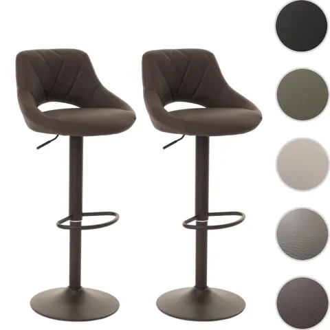 PROREGAL 2er-Set Barhocker gepolstert mit Lehne Sitzhöhe 60-82cm Fußablage drehbar Kunstleder Metall Braun Barstuhl Tresenhocker