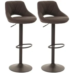 PROREGAL 2er-Set Barhocker gepolstert mit Lehne Sitzhöhe 60-82cm Fußablage drehbar Kunstleder Metall Braun Barstuhl Tresenhocker