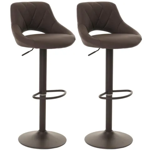 PROREGAL 2er-Set Barhocker gepolstert mit Lehne Sitzhöhe 60-82cm Fußablage drehbar Kunstleder Metall Braun Barstuhl Tresenhocker