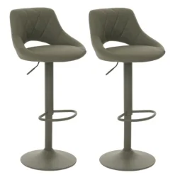 PROREGAL 2er-Set Barhocker gepolstert mit Lehne Sitzhöhe 60-82cm Fußablage drehbar Kunstleder Metall Grün Barstuhl Tresenhocker