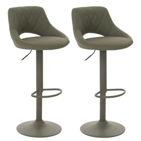 PROREGAL 2er-Set Barhocker gepolstert mit Lehne Sitzhöhe 60-82cm Fußablage drehbar Kunstleder Metall Grün Barstuhl Tresenhocker