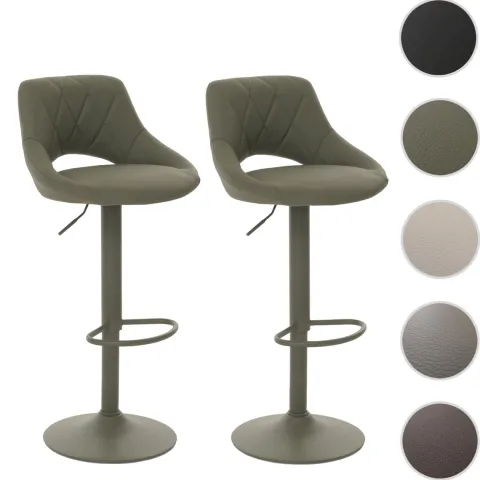 PROREGAL 2er-Set Barhocker gepolstert mit Lehne Sitzhöhe 60-82cm Fußablage drehbar Kunstleder Metall Grün Barstuhl Tresenhocker
