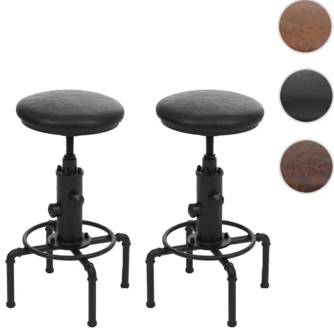 PROREGAL 2er-Set Barhocker gepolstert Sitzhöhe 62-85cm Schwarz Barstuhl Tresenhocker höhenverstellbar drehbar Industrial Metall Kunstleder