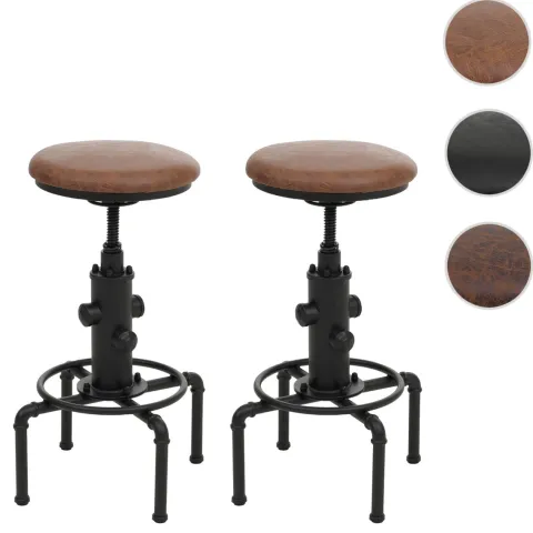 PROREGAL 2er-Set Barhocker gepolstert Sitzhöhe 62-85cm Schwarz Barstuhl Tresenhocker höhenverstellbar drehbar Industrial Metall Kunstleder