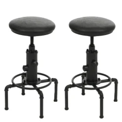 PROREGAL 2er-Set Barhocker gepolstert Sitzhöhe 62-85cm Schwarz Barstuhl Tresenhocker höhenverstellbar drehbar Industrial Metall Kunstleder