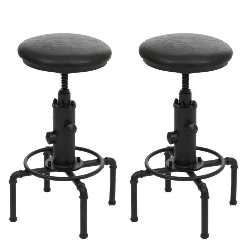 PROREGAL 2er-Set Barhocker gepolstert Sitzhöhe 62-85cm Schwarz Barstuhl Tresenhocker höhenverstellbar drehbar Industrial Metall Kunstleder