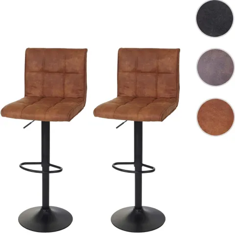 PROREGAL 2er-Set Barhocker gepolstert und höhenverstellbar mit Lehne Sitzhöhe 64-85cm Wildlederimitat| vintage Dunkelgrau Barstuhl Tresenhocker
