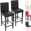 PROREGAL 2er-Set Barhocker gepolstert mit Lehne Barstuhl Leder Sitzhöhe 74cm helle Füße| Braun