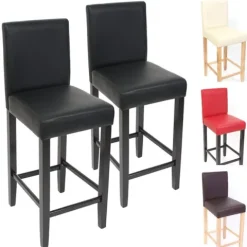 PROREGAL 2er-Set Barhocker gepolstert mit Lehne Barstuhl Leder Sitzhöhe 74cm helle Füße| Braun