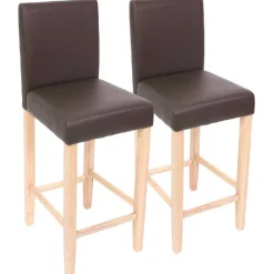 PROREGAL 2er-Set Barhocker gepolstert mit Lehne Barstuhl Leder Sitzhöhe 74cm helle Füße| Braun