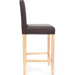 PROREGAL 2er-Set Barhocker gepolstert mit Lehne Barstuhl Leder Sitzhöhe 74cm helle Füße| Braun