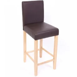 PROREGAL 2er-Set Barhocker gepolstert mit Lehne Barstuhl Leder Sitzhöhe 74cm helle Füße| Braun