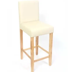 PROREGAL 2er-Set Barhocker gepolstert mit Lehne Barstuhl Kunstleder Sitzhöhe 74cm helle Füße| Creme