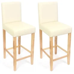 PROREGAL 2er-Set Barhocker gepolstert mit Lehne Barstuhl Kunstleder Sitzhöhe 74cm helle Füße| Creme