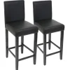 PROREGAL 2er-Set Barhocker gepolstert mit Lehne Barstuhl Kunstleder Sitzhöhe 74cm dunkle Füße| Schwarz