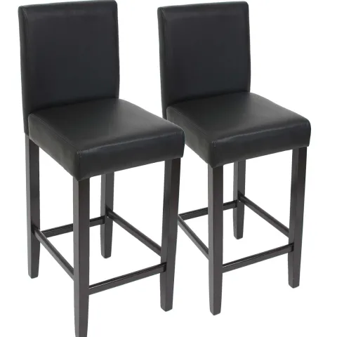 PROREGAL 2er-Set Barhocker gepolstert mit Lehne Barstuhl Kunstleder Sitzhöhe 74cm dunkle Füße| Schwarz