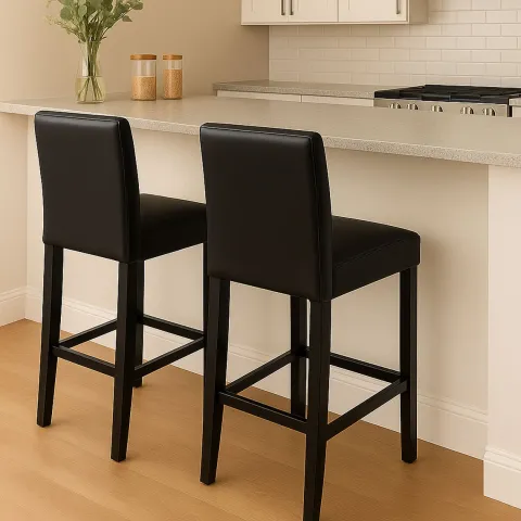 PROREGAL 2er-Set Barhocker gepolstert mit Lehne Barstuhl Kunstleder Sitzhöhe 74cm dunkle Füße| Schwarz