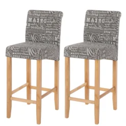 PROREGAL 2er-Set Barhocker gepolstert mit Lehne Sitzhöhe 75cm Holz Schriftzug Grau helle Beine Stoff/Textil Barstuhl Tresenhocker