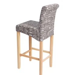 PROREGAL 2er-Set Barhocker gepolstert mit Lehne Sitzhöhe 75cm Holz Schriftzug Grau helle Beine Stoff/Textil Barstuhl Tresenhocker