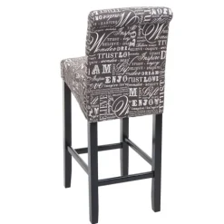 PROREGAL 2er-Set Barhocker gepolstert mit Lehne Sitzhöhe 75cm Holz Schriftzug Grau dunkle Beine Stoff/Textil Barstuhl Tresenhocker