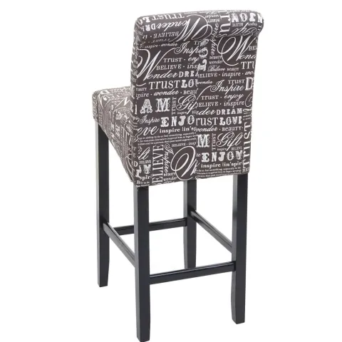 PROREGAL 2er-Set Barhocker gepolstert mit Lehne Sitzhöhe 75cm Holz Schriftzug Grau dunkle Beine Stoff/Textil Barstuhl Tresenhocker