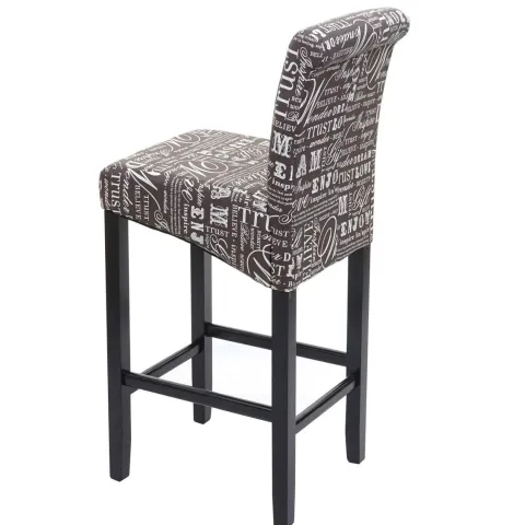 PROREGAL 2er-Set Barhocker gepolstert mit Lehne Sitzhöhe 75cm Holz Schriftzug Grau dunkle Beine Stoff/Textil Barstuhl Tresenhocker