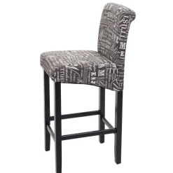 PROREGAL 2er-Set Barhocker gepolstert mit Lehne Sitzhöhe 75cm Holz Schriftzug Grau dunkle Beine Stoff/Textil Barstuhl Tresenhocker