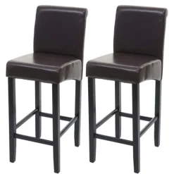 PROREGAL 2er-Set Barhocker gepolstert mit Lehne Sitzhöhe 75cm Holz Braun dunkle Beine Leder Barstuhl Tresenhocker