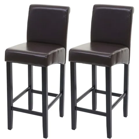 PROREGAL 2er-Set Barhocker gepolstert mit Lehne Sitzhöhe 75cm Holz Braun dunkle Beine Leder Barstuhl Tresenhocker
