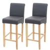 PROREGAL 2er-Set Barhocker gepolstert mit Lehne Sitzhöhe 75cm Holz Grau matt helle Beine Kunstleder Barstuhl Tresenhocker