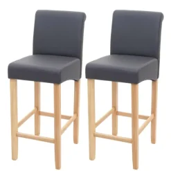 PROREGAL 2er-Set Barhocker gepolstert mit Lehne Sitzhöhe 75cm Holz Grau matt helle Beine Kunstleder Barstuhl Tresenhocker