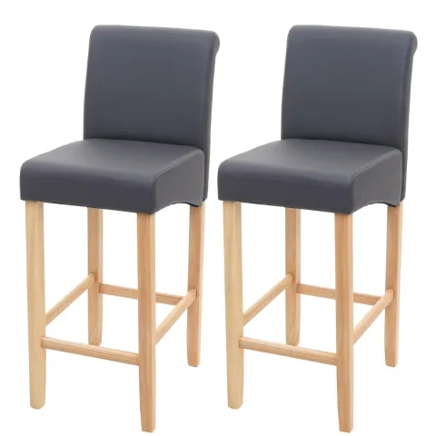 PROREGAL 2er-Set Barhocker gepolstert mit Lehne Sitzhöhe 75cm Holz Grau matt helle Beine Kunstleder Barstuhl Tresenhocker