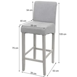 PROREGAL 2er-Set Barhocker gepolstert mit Lehne Sitzhöhe 75cm Holz Grau matt helle Beine Kunstleder Barstuhl Tresenhocker
